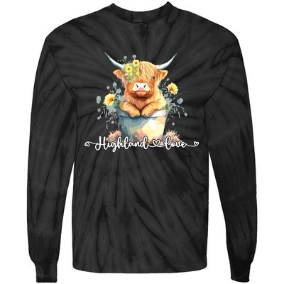 Cute Baby Highland Cow Calf Highland Love Spring Pastel Tie-Dye Long Sleeve Shirt