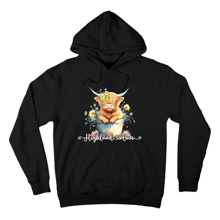 Cute Baby Highland Cow Calf Highland Love Spring Pastel Tall Hoodie