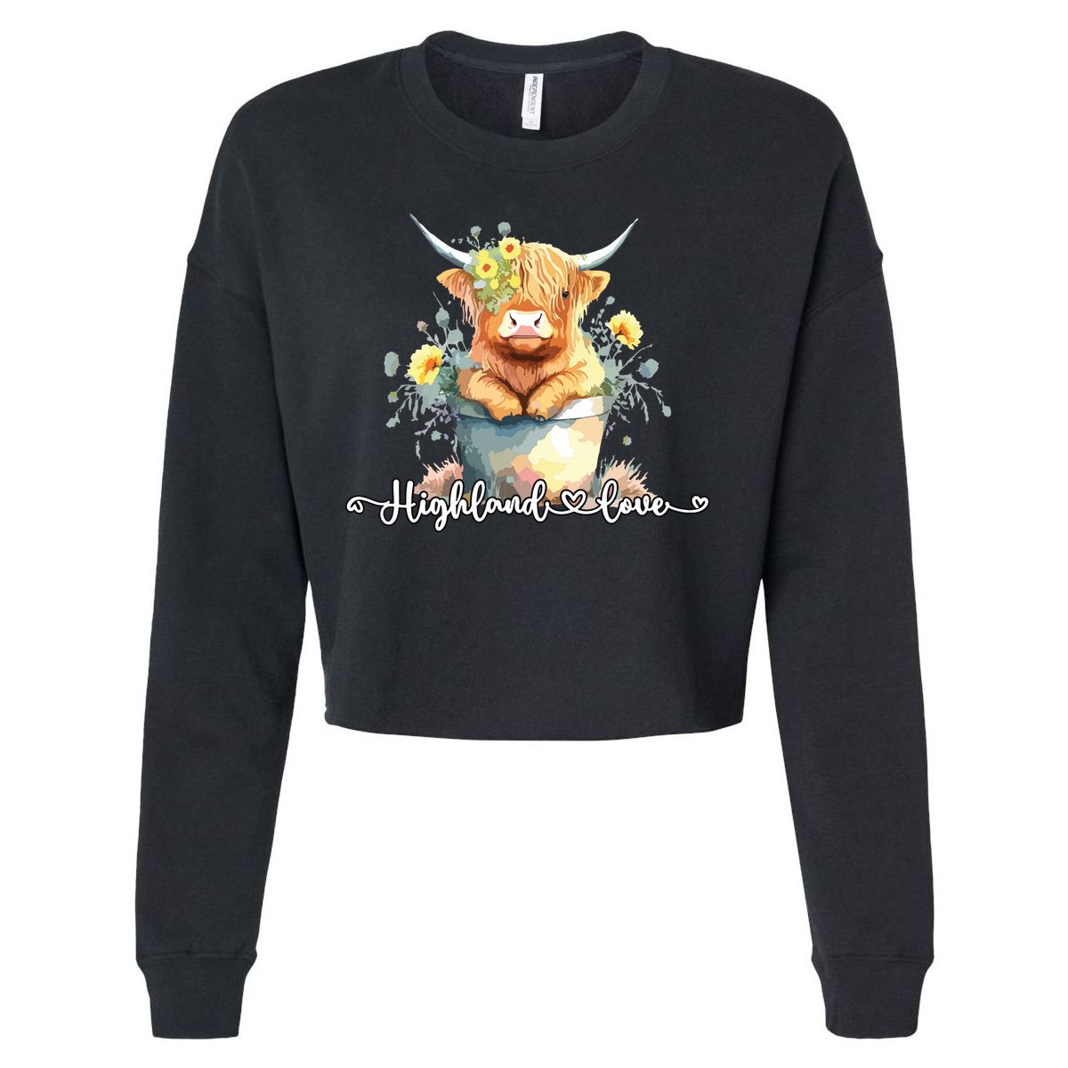 Cute Baby Highland Cow Calf Highland Love Spring Pastel Cropped Pullover Crew