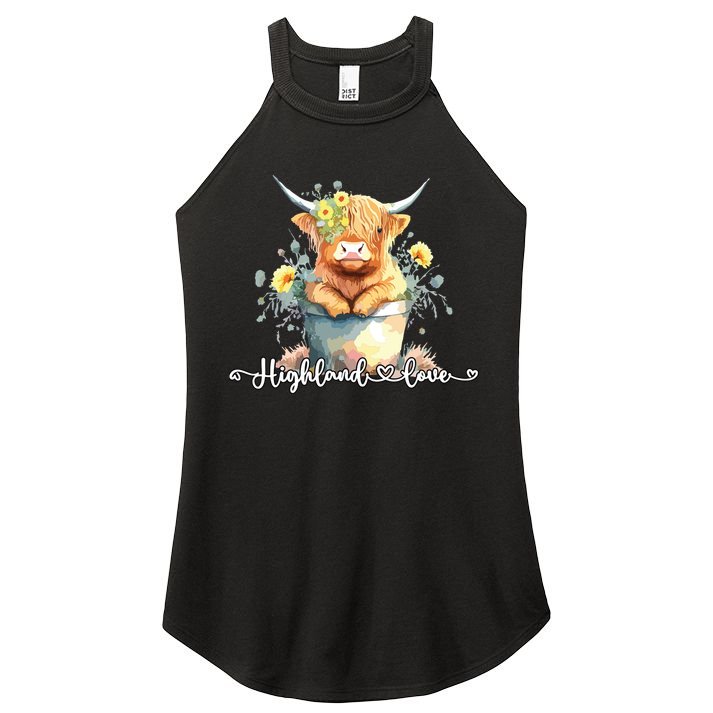 Cute Baby Highland Cow Calf Highland Love Spring Pastel Women's Perfect Tri Rocker Tank