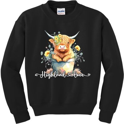 Cute Baby Highland Cow Calf Highland Love Spring Pastel Kids Sweatshirt