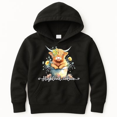 Cute Baby Highland Cow Calf Highland Love Spring Pastel Kids Hoodie