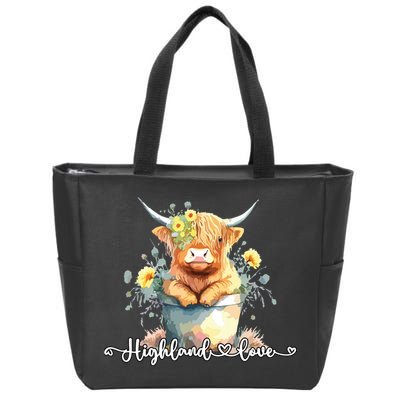 Cute Baby Highland Cow Calf Highland Love Spring Pastel Zip Tote Bag