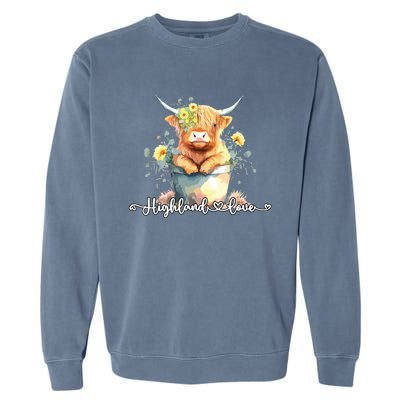 Cute Baby Highland Cow Calf Highland Love Spring Pastel Garment-Dyed Sweatshirt