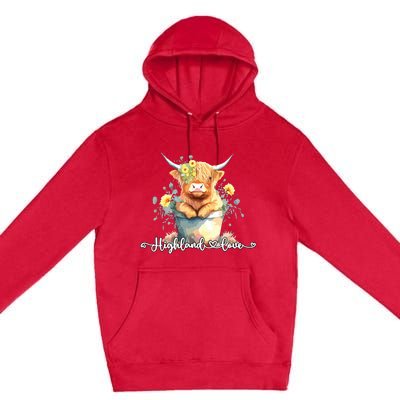 Cute Baby Highland Cow Calf Highland Love Spring Pastel Premium Pullover Hoodie