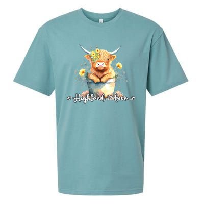 Cute Baby Highland Cow Calf Highland Love Spring Pastel Sueded Cloud Jersey T-Shirt