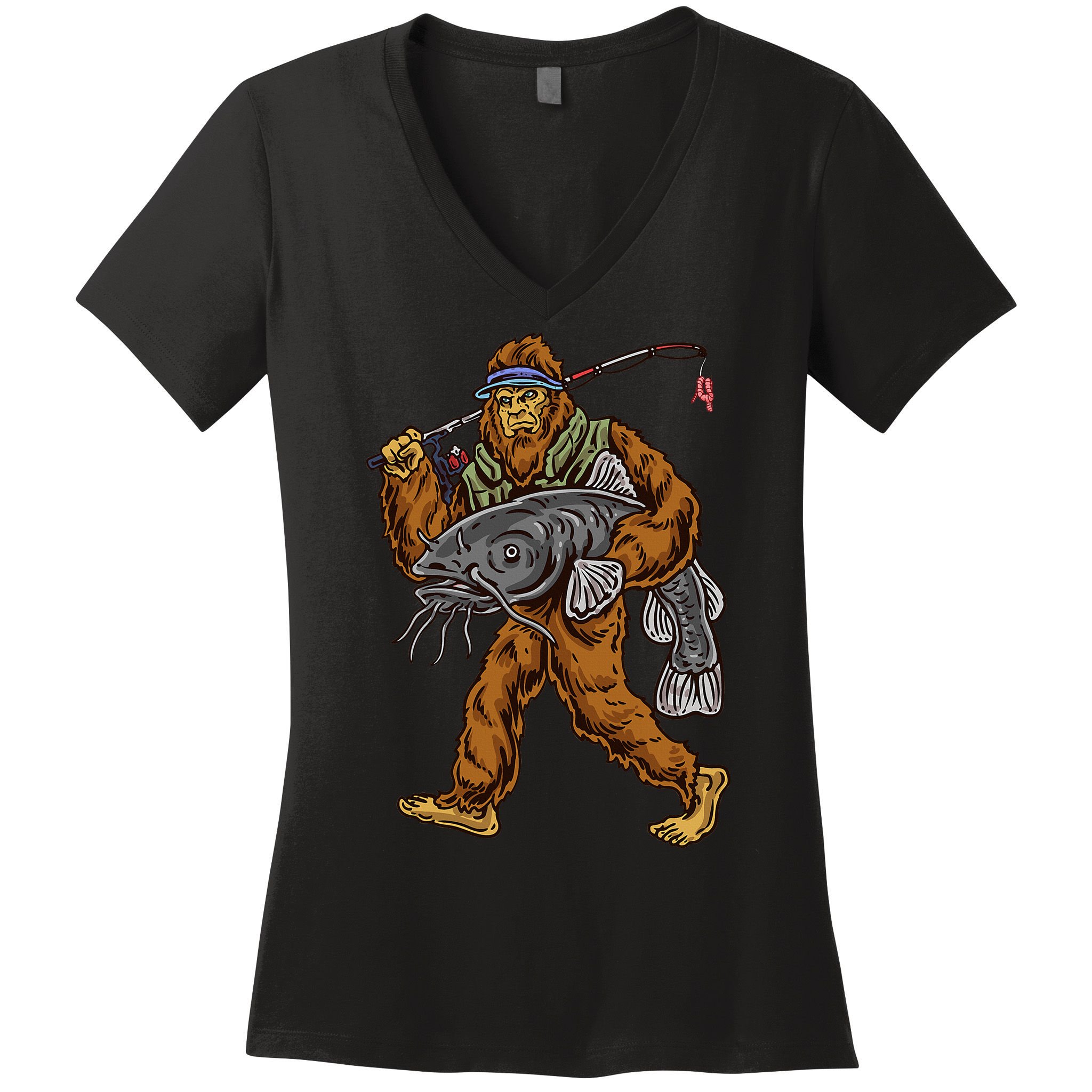 Catfishing Bigfoot Hunting Catfisher Women's V-Neck T-Shirt