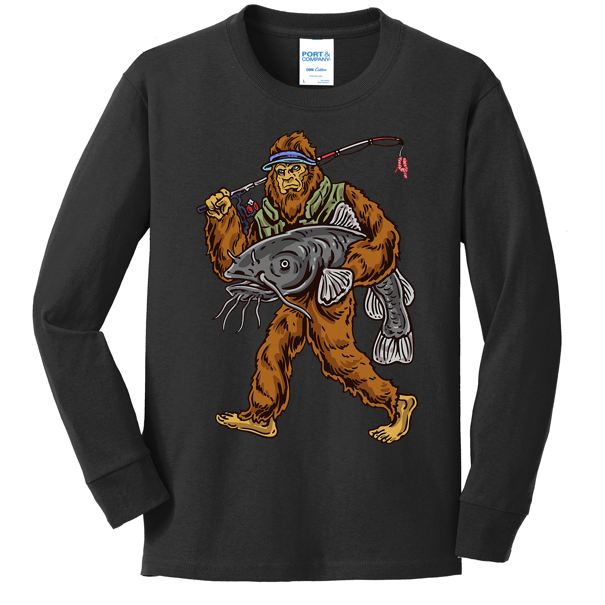 Catfishing Bigfoot Hunting Catfisher Kids Long Sleeve Shirt