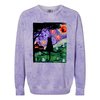 Cat Black Halloween Scary Night Cat Pumpkin Art Gift Colorblast Crewneck Sweatshirt