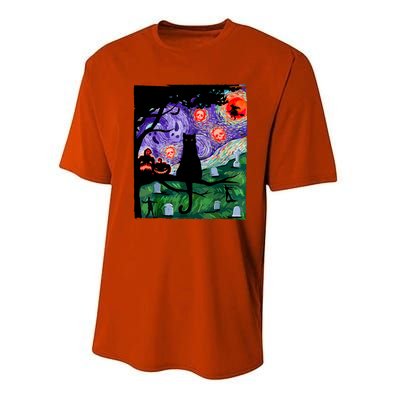 Cat Black Halloween Scary Night Cat Pumpkin Art Gift Performance Sprint T-Shirt