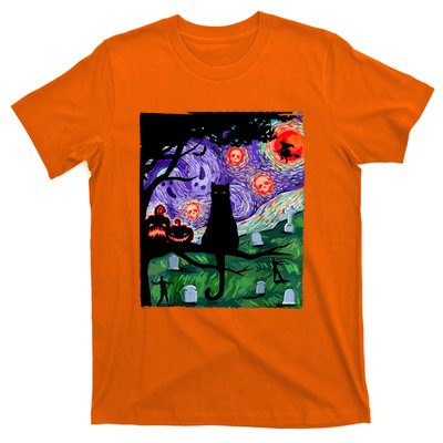 Cat Black Halloween Scary Night Cat Pumpkin Art Gift T-Shirt