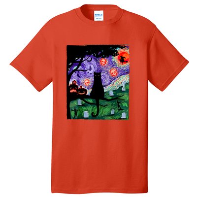 Cat Black Halloween Scary Night Cat Pumpkin Art Gift Tall T-Shirt