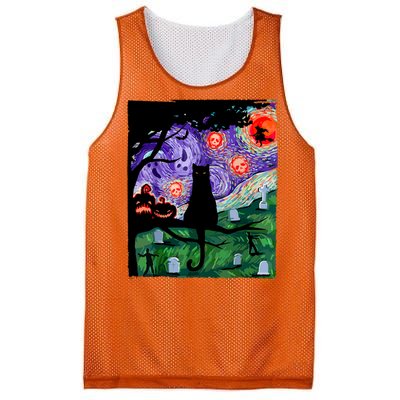 Cat Black Halloween Scary Night Cat Pumpkin Art Gift Mesh Reversible Basketball Jersey Tank