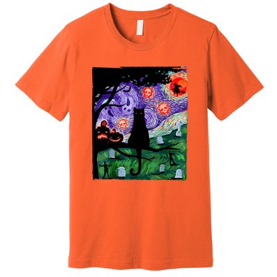 Cat Black Halloween Scary Night Cat Pumpkin Art Gift Premium T-Shirt