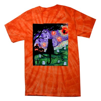 Cat Black Halloween Scary Night Cat Pumpkin Art Gift Tie-Dye T-Shirt