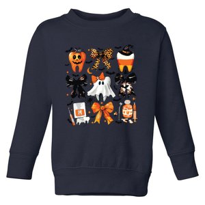 Coquette Bow Halloween Teeth Dentist Dental Assistant Ghost Toddler Sweatshirt