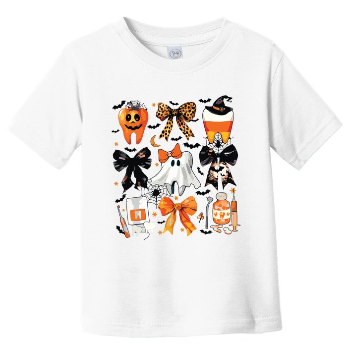 Coquette Bow Halloween Teeth Dentist Dental Assistant Ghost Toddler T-Shirt