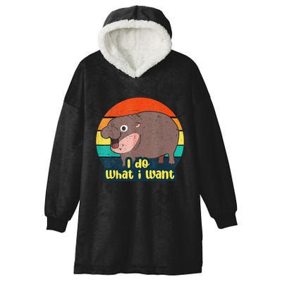 Cute Baby Hippo Moo Deng I Do What I Want Vintage Matching Hooded Wearable Blanket