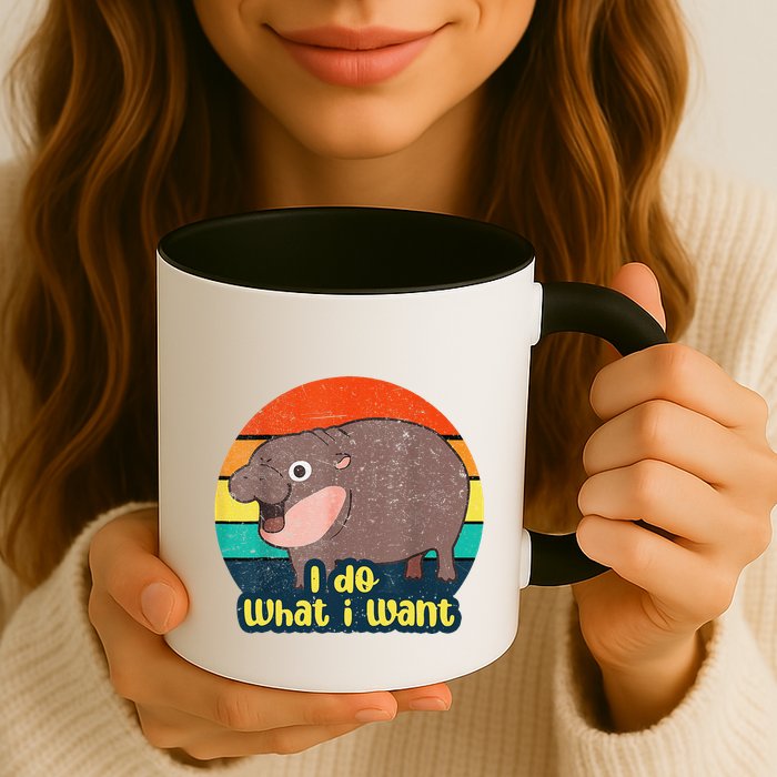 Cute Baby Hippo Moo Deng I Do What I Want Vintage Matching Mug