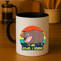 Cute Baby Hippo Moo Deng I Do What I Want Vintage Matching Mug