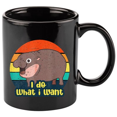 Cute Baby Hippo Moo Deng I Do What I Want Vintage Matching 11oz C Handle Ceramic Mug