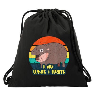 Cute Baby Hippo Moo Deng I Do What I Want Vintage Matching Drawstring Bag