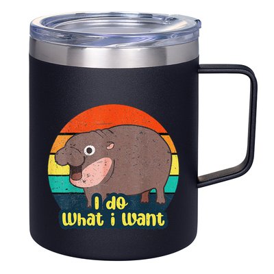 Cute Baby Hippo Moo Deng I Do What I Want Vintage Matching 12oz Stainless Steel Coffee Mug