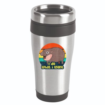 Cute Baby Hippo Moo Deng I Do What I Want Vintage Matching 16oz Travel Tumbler