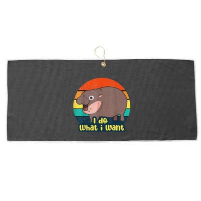 Cute Baby Hippo Moo Deng I Do What I Want Vintage Matching Large Microfiber Waffle Golf Towel