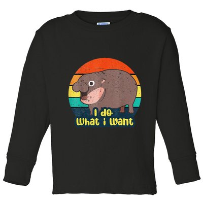 Cute Baby Hippo Moo Deng I Do What I Want Vintage Matching Toddler Long Sleeve Shirt