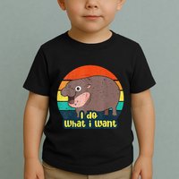 Cute Baby Hippo Moo Deng I Do What I Want Vintage Matching Toddler T-Shirt