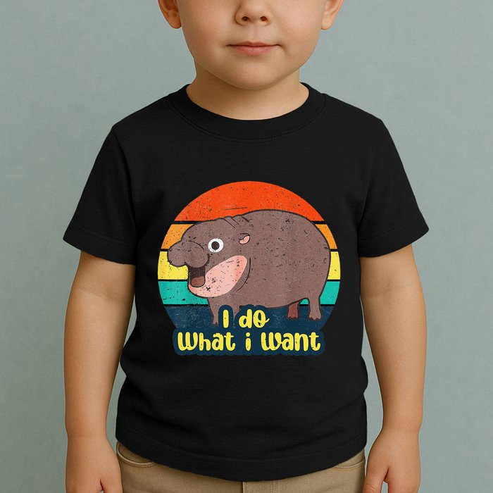 Cute Baby Hippo Moo Deng I Do What I Want Vintage Matching Toddler T-Shirt
