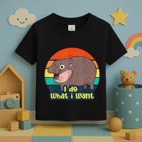 Cute Baby Hippo Moo Deng I Do What I Want Vintage Matching Toddler T-Shirt