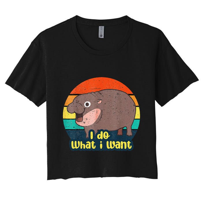 Cute Baby Hippo Moo Deng I Do What I Want Vintage Matching Crop Top