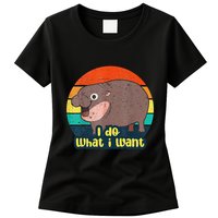 Cute Baby Hippo Moo Deng I Do What I Want Vintage Matching Womens T-Shirt
