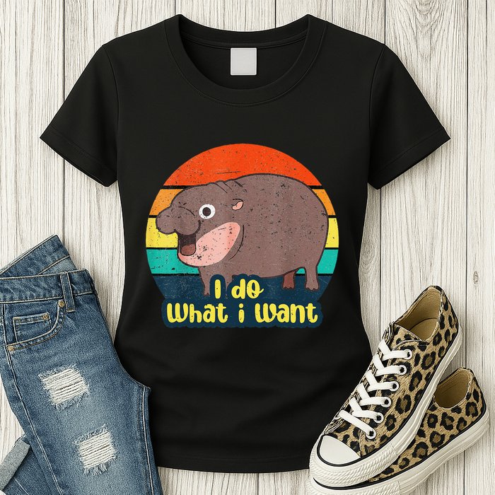Cute Baby Hippo Moo Deng I Do What I Want Vintage Matching Womens T-Shirt
