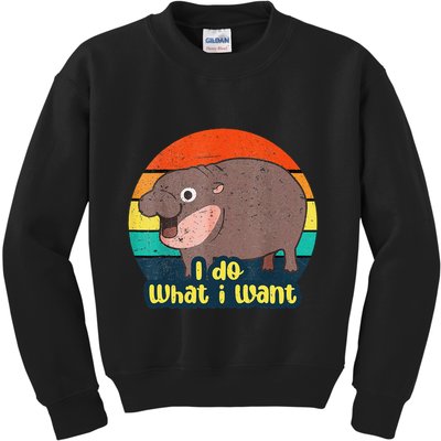 Cute Baby Hippo Moo Deng I Do What I Want Vintage Matching Kids Sweatshirt
