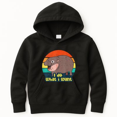 Cute Baby Hippo Moo Deng I Do What I Want Vintage Matching Kids Hoodie