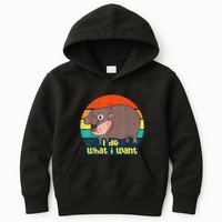 Cute Baby Hippo Moo Deng I Do What I Want Vintage Matching Kids Hoodie