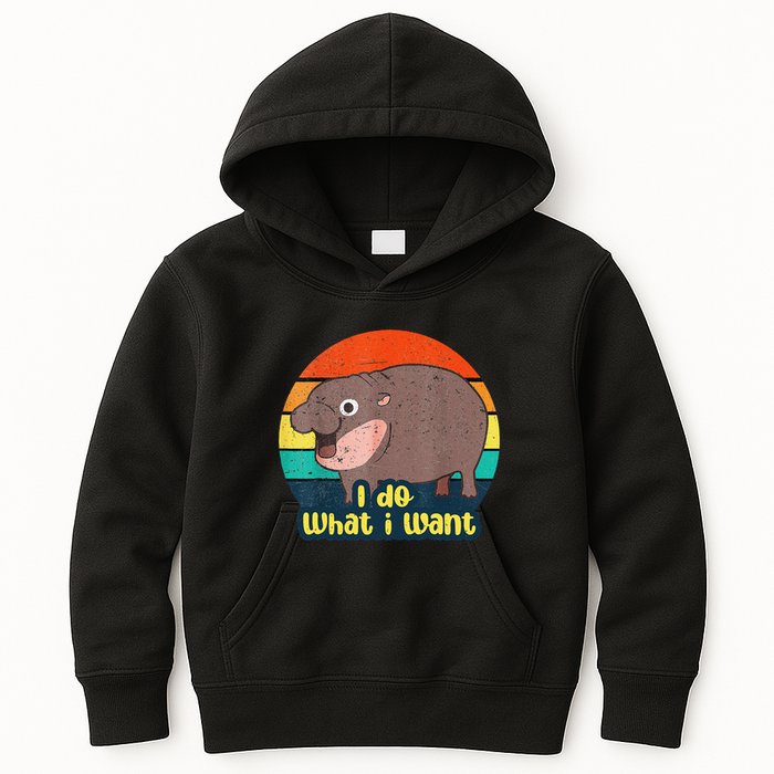 Cute Baby Hippo Moo Deng I Do What I Want Vintage Matching Kids Hoodie