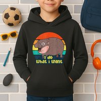 Cute Baby Hippo Moo Deng I Do What I Want Vintage Matching Kids Hoodie