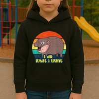 Cute Baby Hippo Moo Deng I Do What I Want Vintage Matching Kids Hoodie