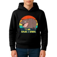 Cute Baby Hippo Moo Deng I Do What I Want Vintage Matching Kids Hoodie