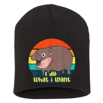 Cute Baby Hippo Moo Deng I Do What I Want Vintage Matching Short Acrylic Beanie