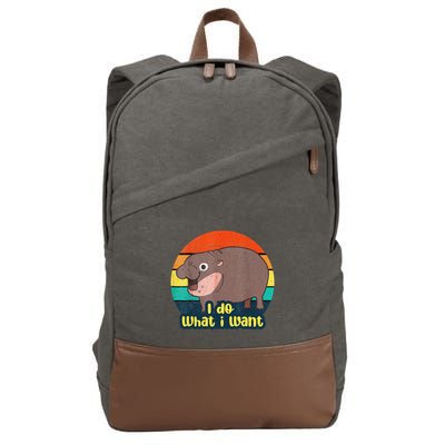 Cute Baby Hippo Moo Deng I Do What I Want Vintage Matching Cotton Canvas Backpack