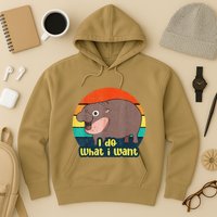 Cute Baby Hippo Moo Deng I Do What I Want Vintage Matching Hoodie