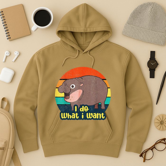 Cute Baby Hippo Moo Deng I Do What I Want Vintage Matching Hoodie
