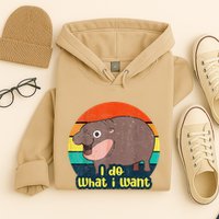 Cute Baby Hippo Moo Deng I Do What I Want Vintage Matching Hoodie