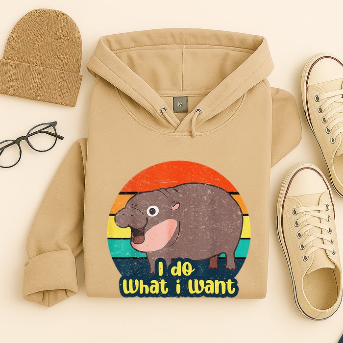 Cute Baby Hippo Moo Deng I Do What I Want Vintage Matching Hoodie