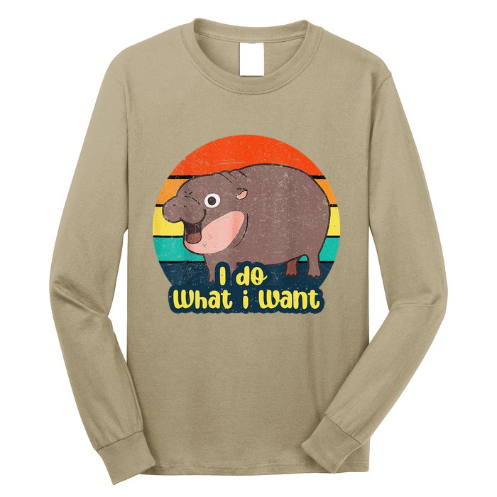 Cute Baby Hippo Moo Deng I Do What I Want Vintage Matching Long Sleeve Shirt